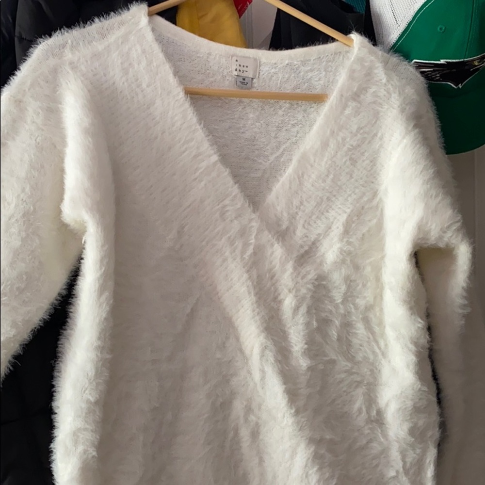 oversized white fuzzy sweater